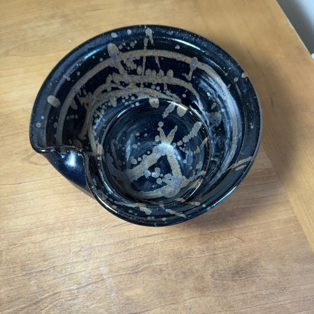Jepson Handmade Ceramic Chip and Dip Bowl Set Blue Tan Splatter Stoneware